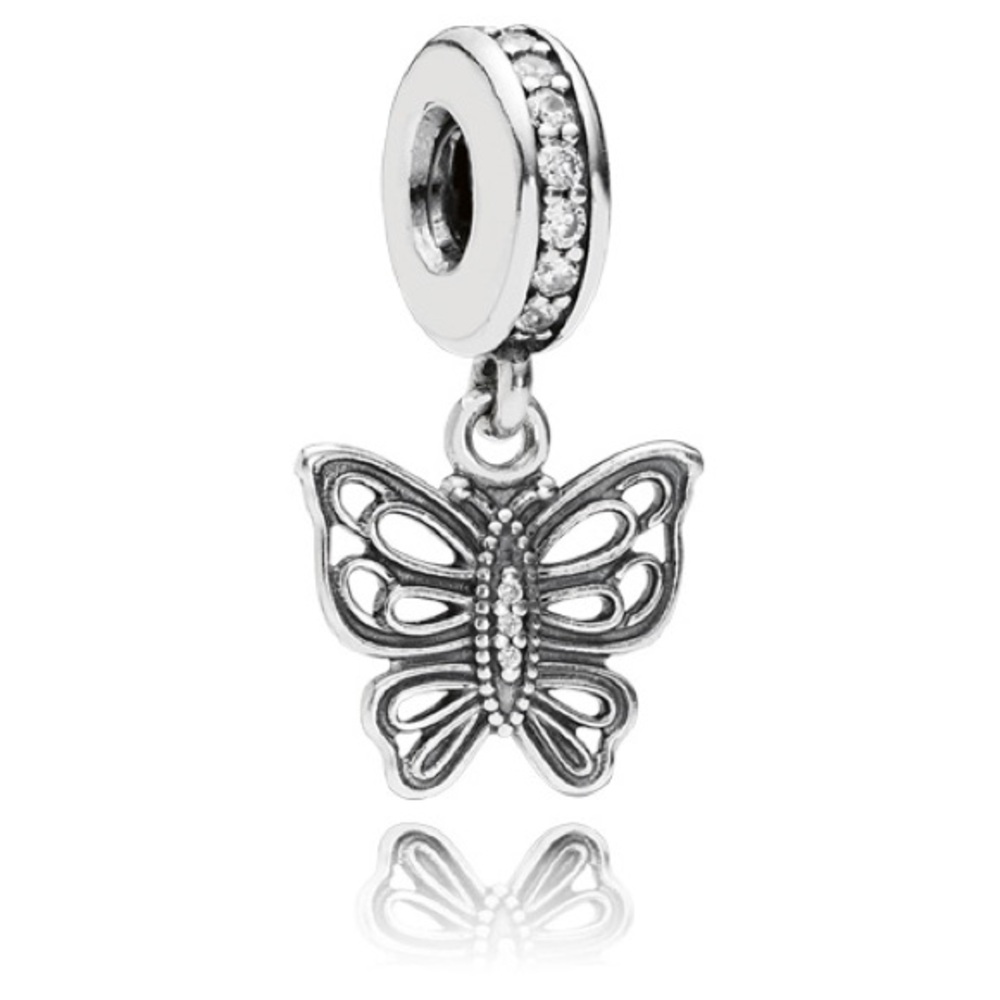 Genuine Retired PANDORA Love Takes Flight Butterfly Dangle Charm; 791255CZ